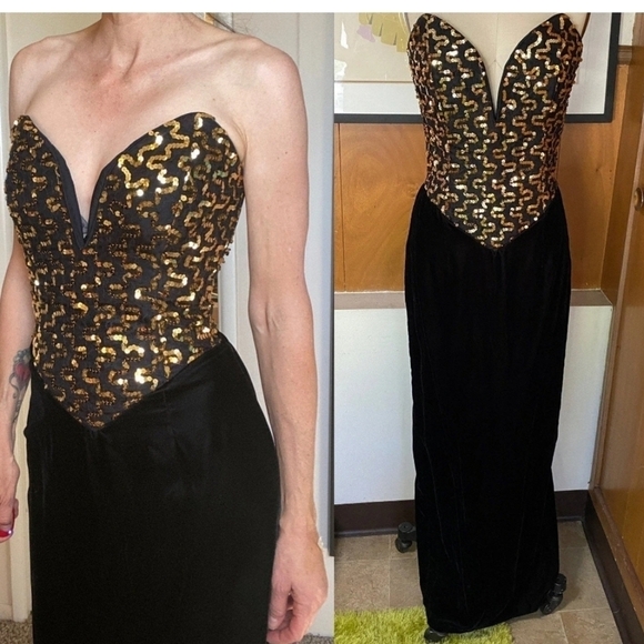 VTG Gunne Sax by Jessica McClintock Velvet boned‎ sequin Dress - Picture 1 of 11